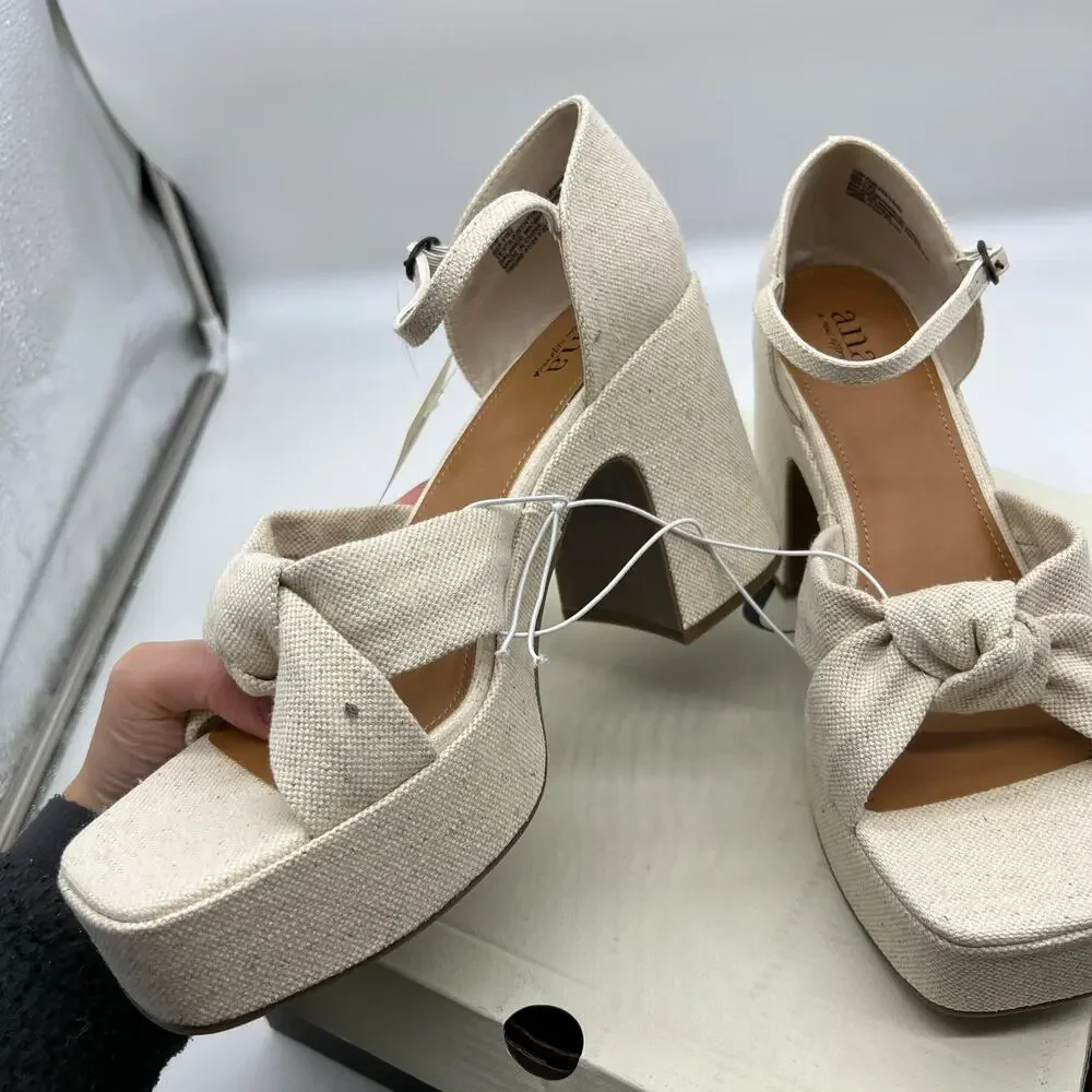 a.n.a Womens Holland Heeled Sandals Cream Natural Color Size 11M